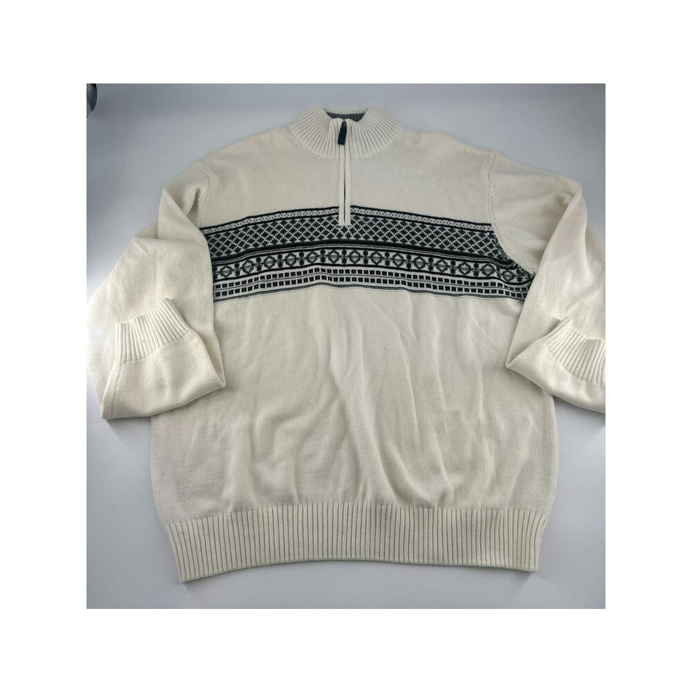 Oscar De La Renta Sweater Mens Extra Large Cream Black ¼ Zip Pullover Business